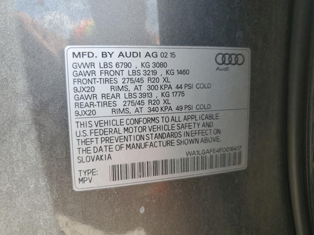 WA1LGAFE4FD018417 2015 Audi Q7 Premium Plus