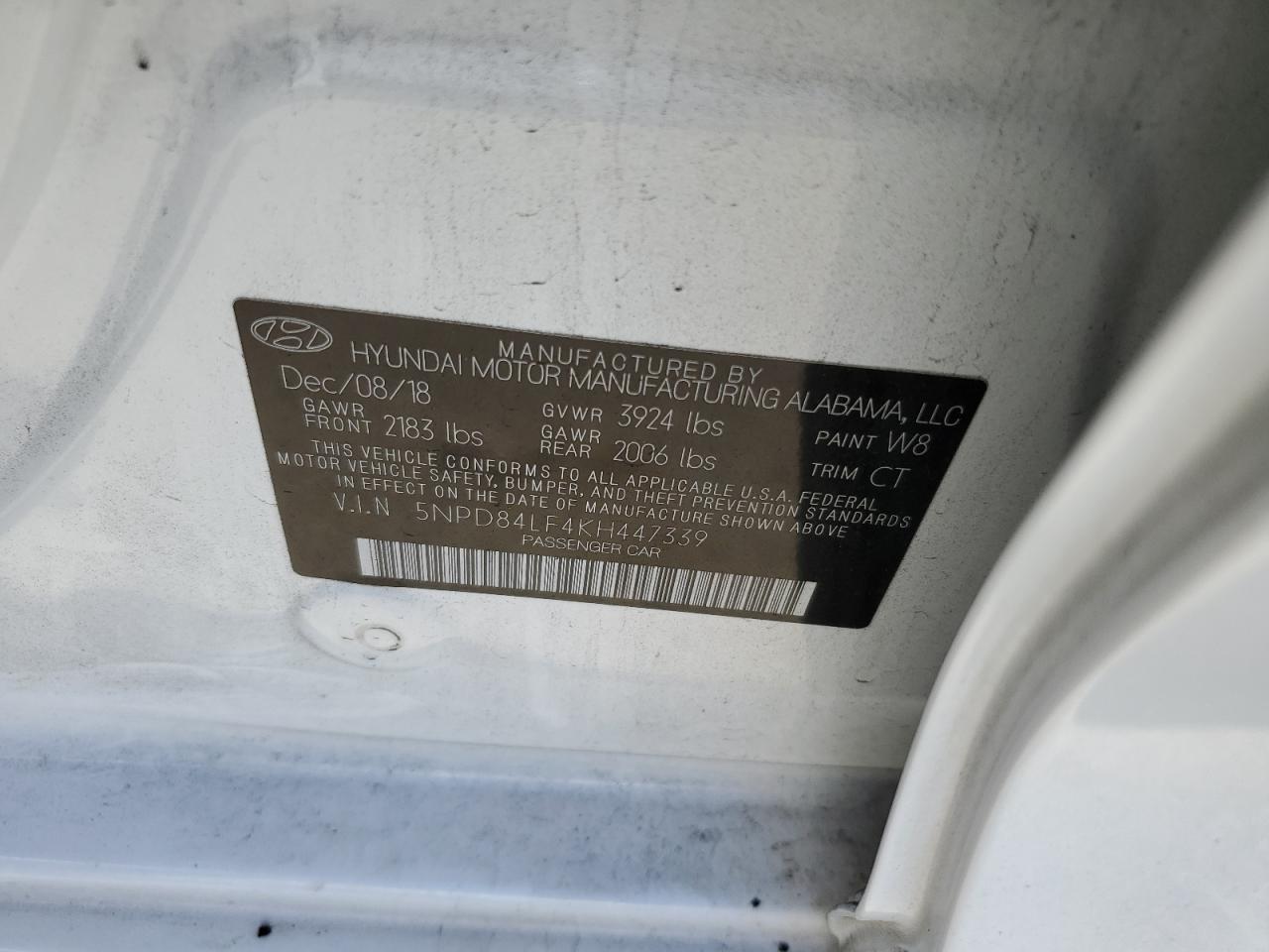 5NPD84LF4KH447339 2019 Hyundai Elantra Sel