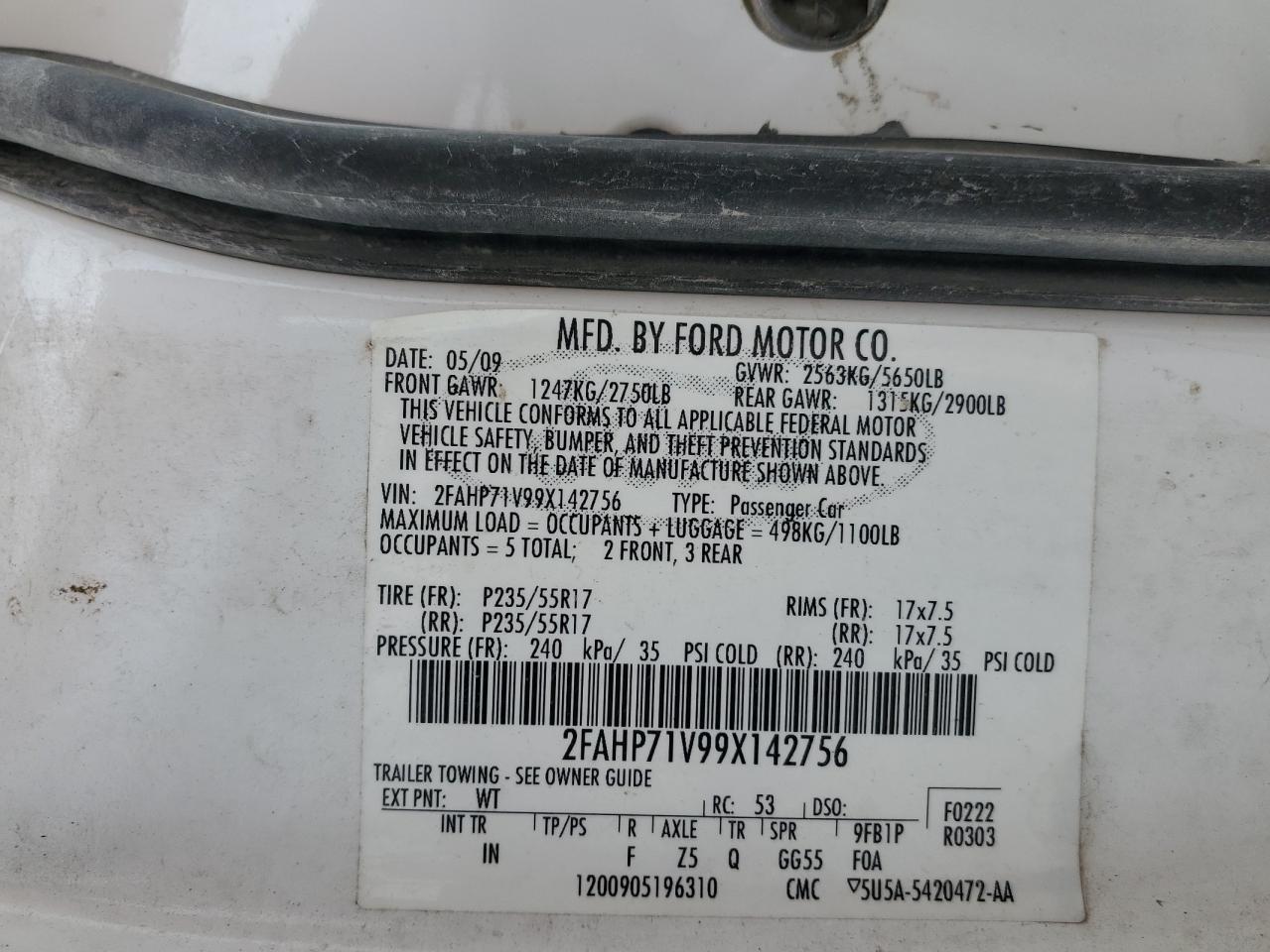 2FAHP71V99X142756 2009 Ford Crown Victoria Police Interceptor