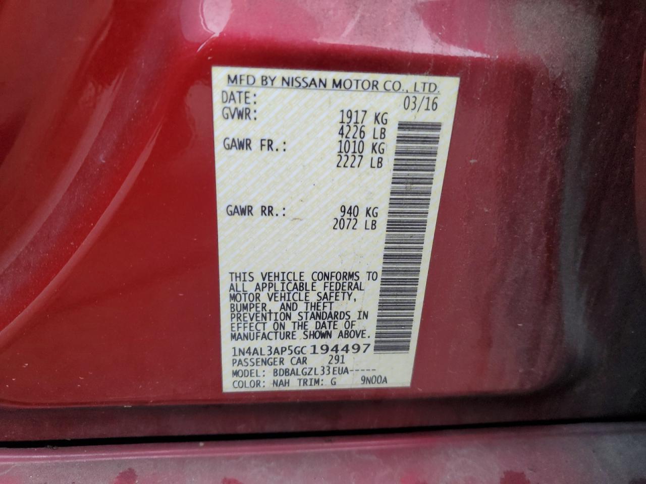 1N4AL3AP5GC194497 2016 Nissan Altima 2.5