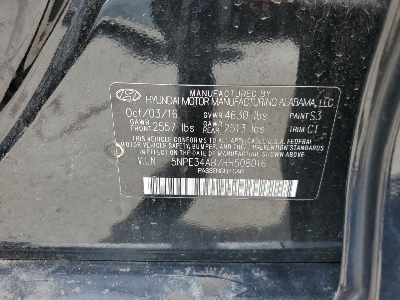 5NPE34AB7HH508016 2017 Hyundai Sonata Sport