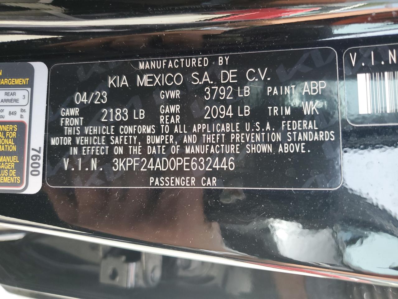 3KPF24AD0PE632446 2023 Kia Forte Lx