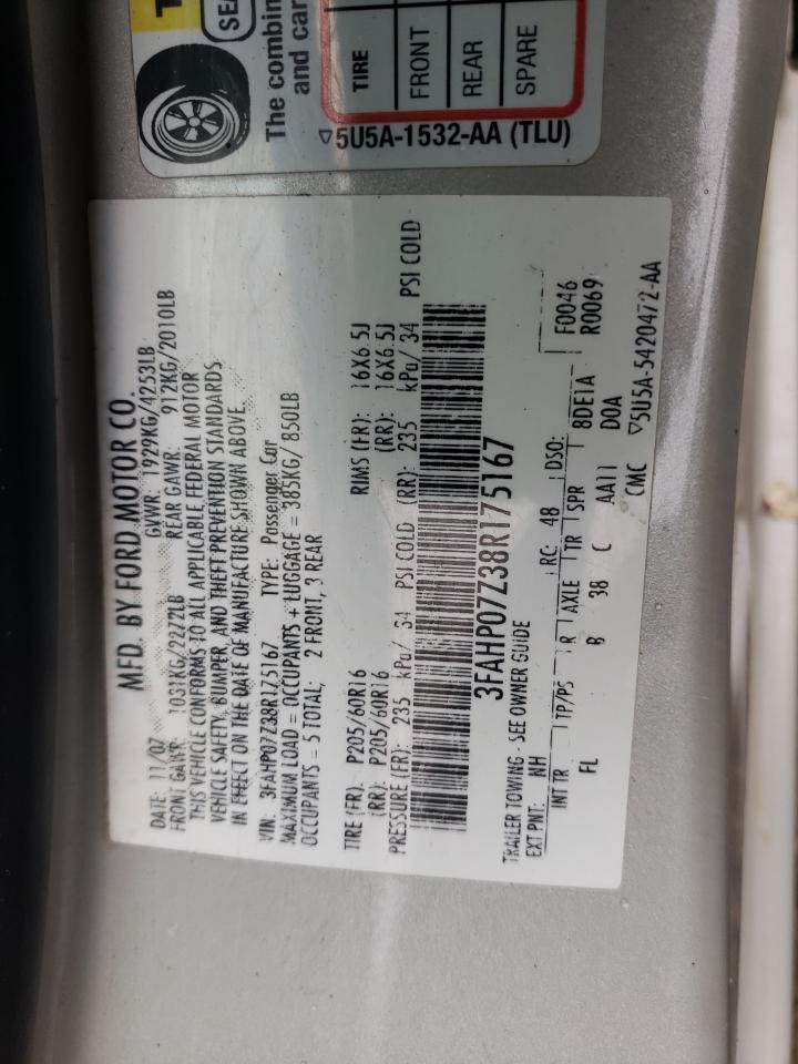 3FAHP07Z38R175167 2008 Ford Fusion Se