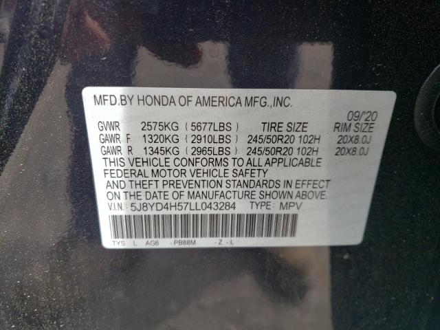 2020 Acura Mdx Technology VIN: 5J8YD4H57LL043284 Lot: 53121504
