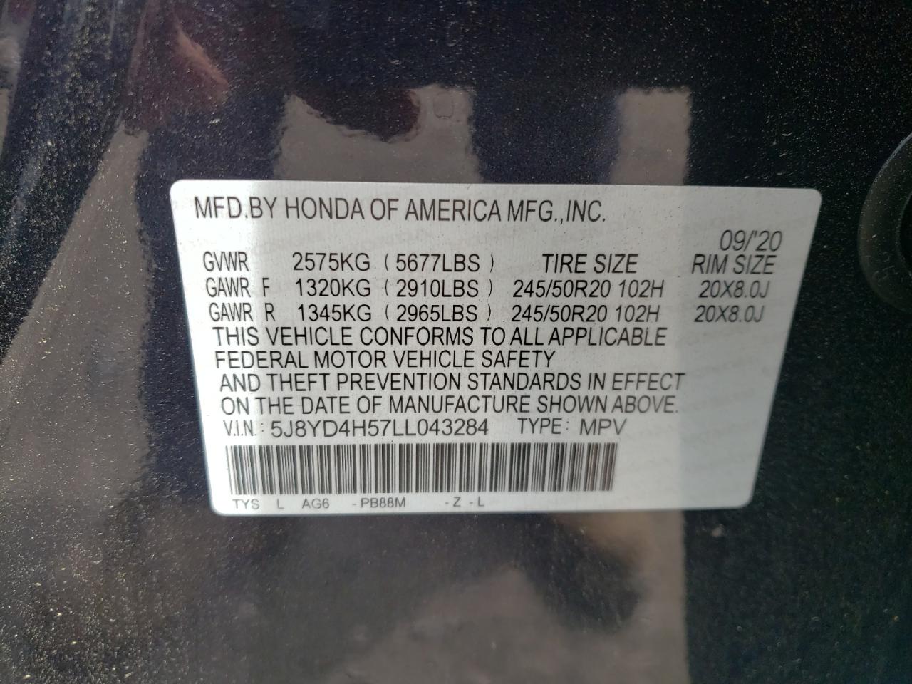 5J8YD4H57LL043284 2020 Acura Mdx Technology