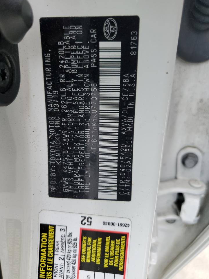 4T1B11HK4KU773756 2019 Toyota Camry L