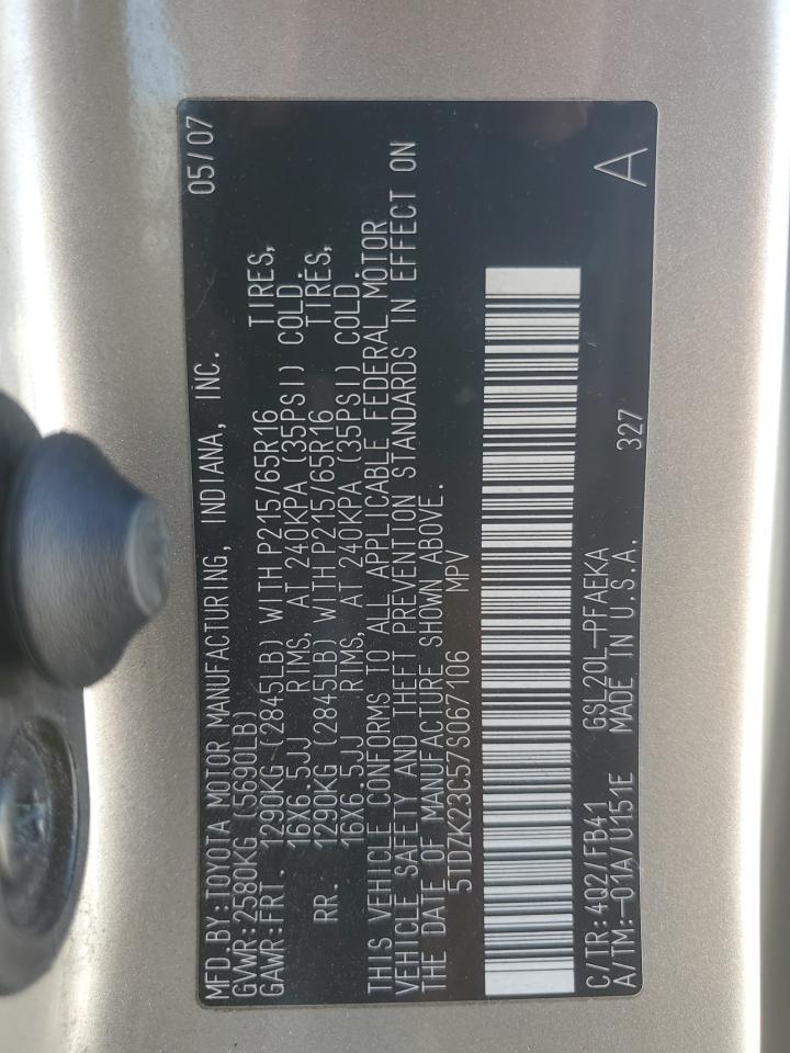 5TDZK23C57S067106 2007 Toyota Sienna Ce