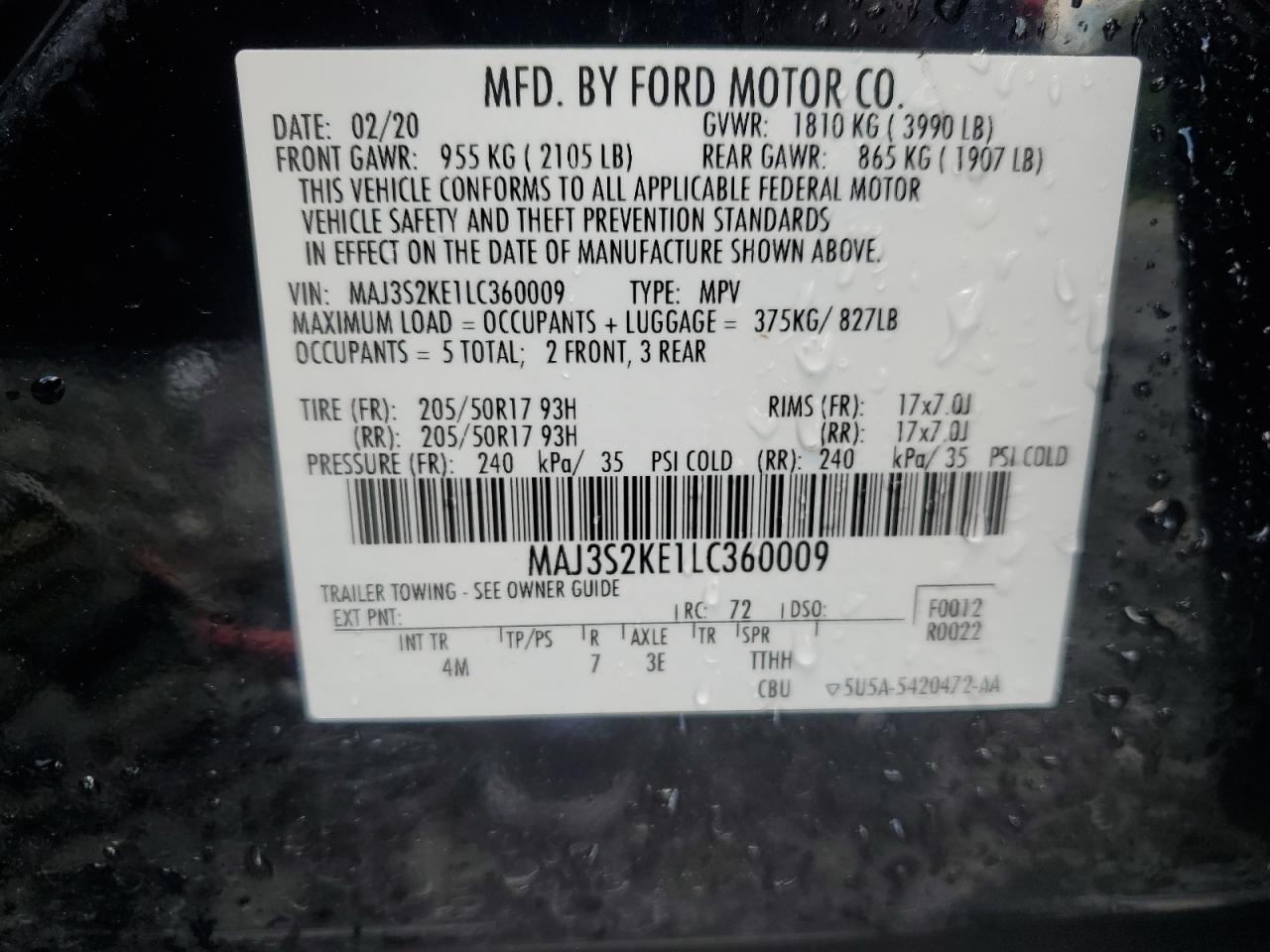 MAJ3S2KE1LC360009 2020 Ford Ecosport Titanium