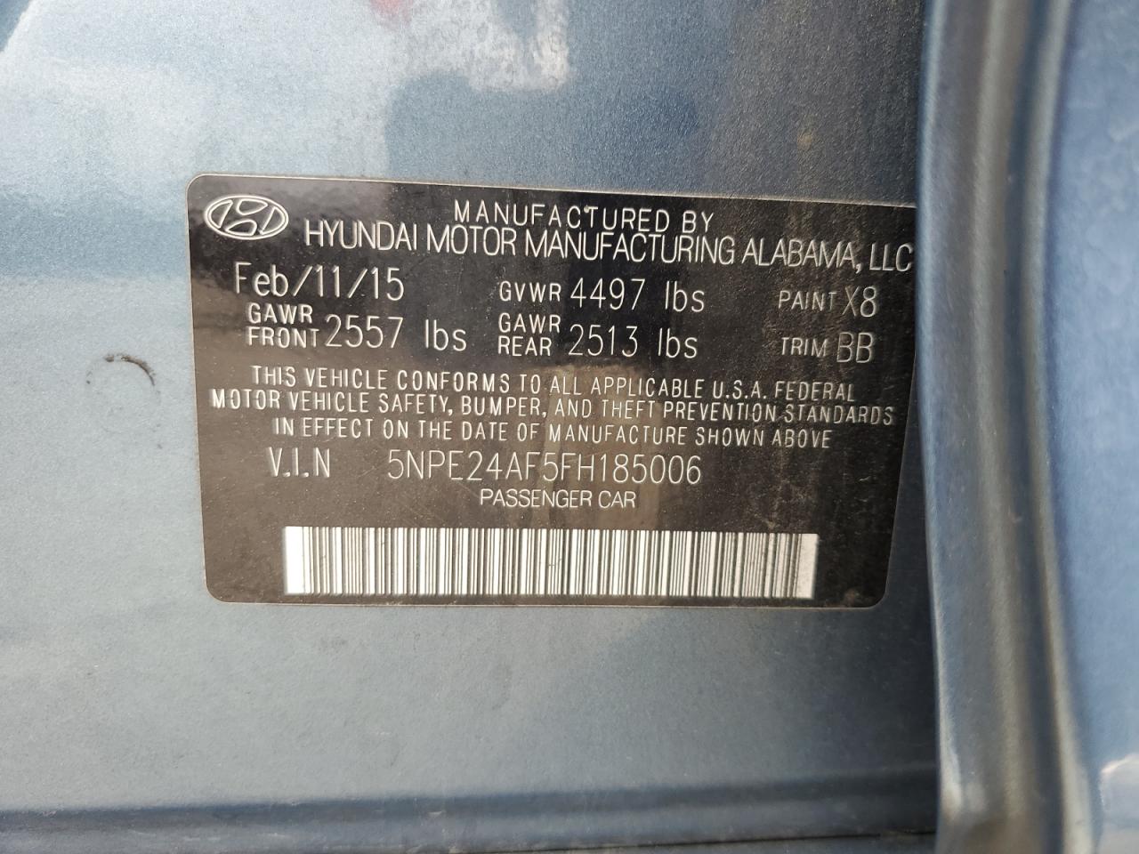 2015 Hyundai Sonata Se vin: 5NPE24AF5FH185006