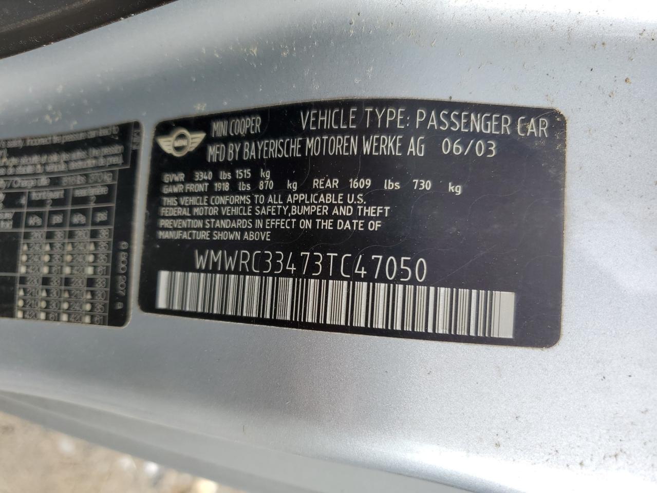WMWRC33473TC47050 2003 Mini Cooper