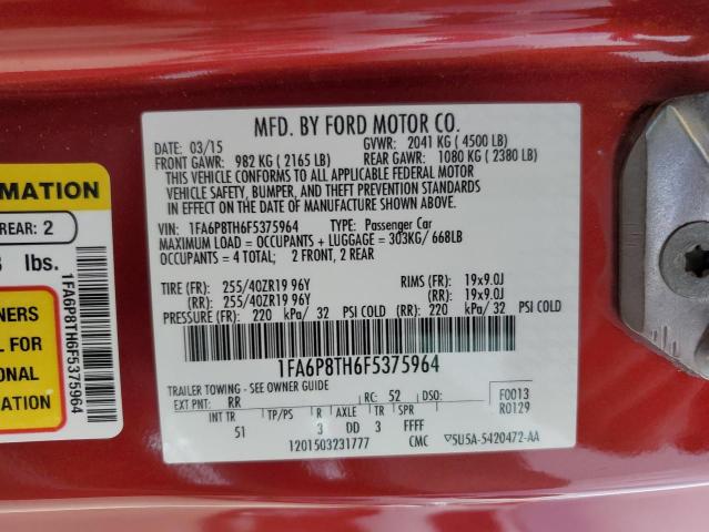 2015 Ford Mustang VIN: 1FA6P8TH6F5375964 Lot: 53839654