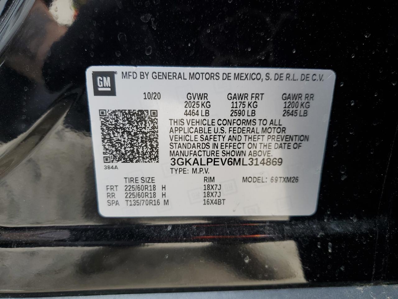 3GKALPEV6ML314869 2021 GMC Terrain Slt