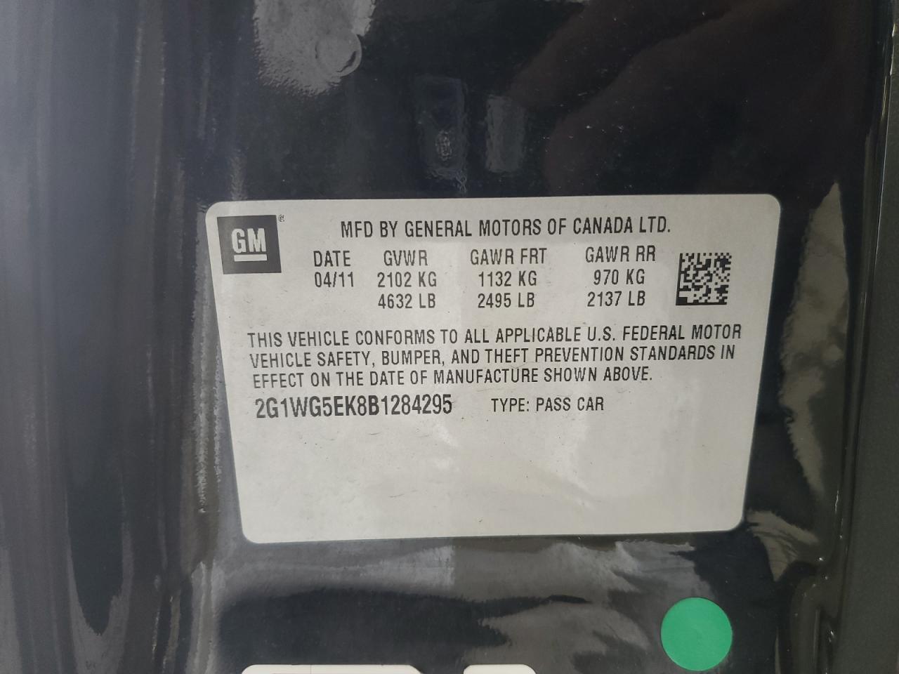 2G1WG5EK8B1284295 2011 Chevrolet Impala Lt