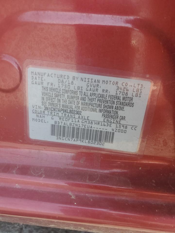 3N1CN7AP9KL802302 NISSAN VERSA 2019
