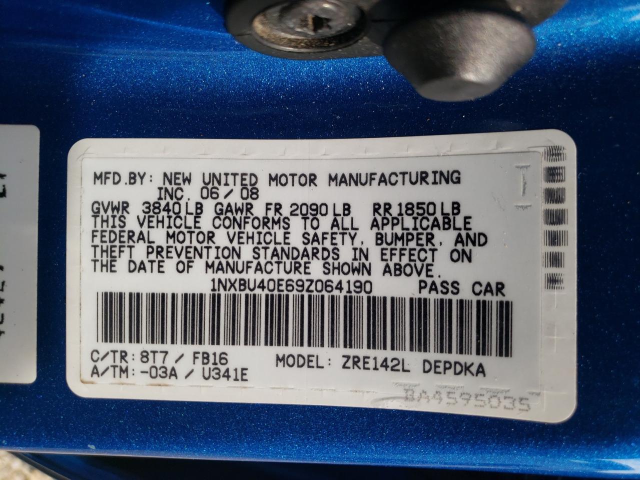 1NXBU40E69Z064190 2009 Toyota Corolla Base