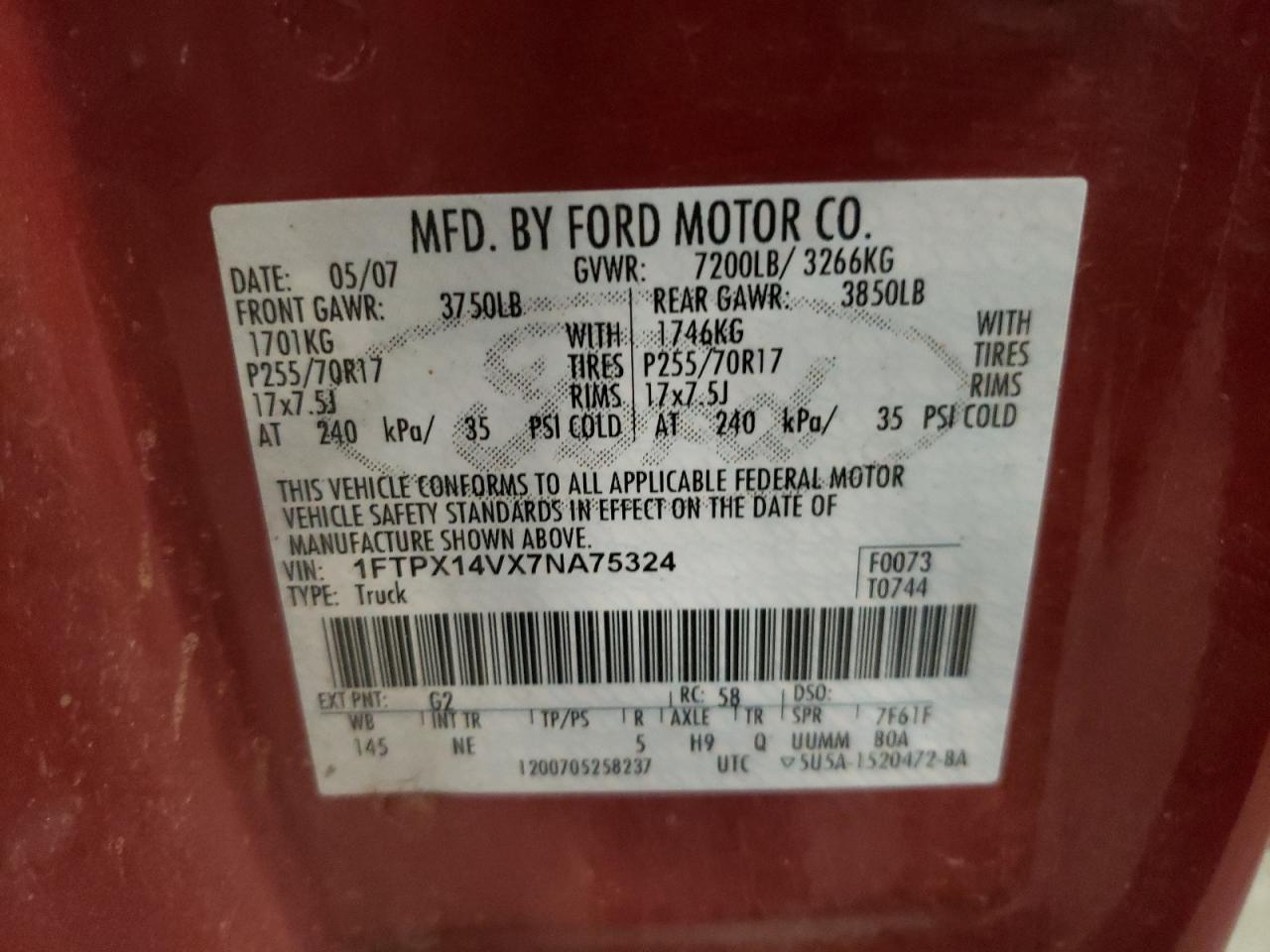 1FTPX14VX7NA75324 2007 Ford F150