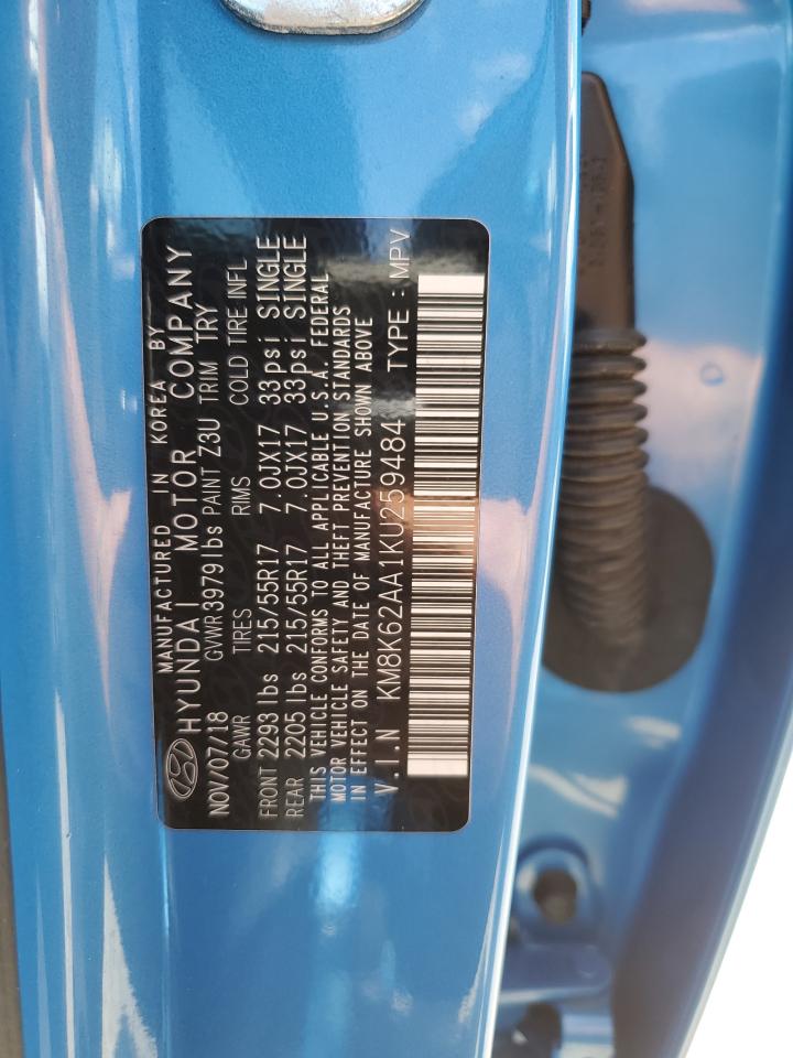 KM8K62AA1KU259484 2019 Hyundai Kona Sel