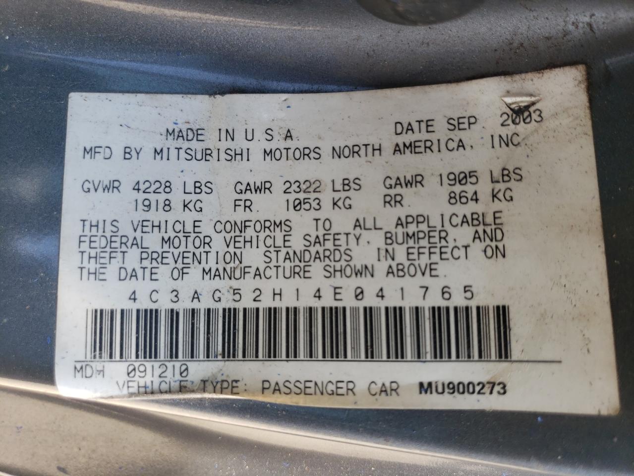 4C3AG52H14E041765 2004 Chrysler Sebring Limited