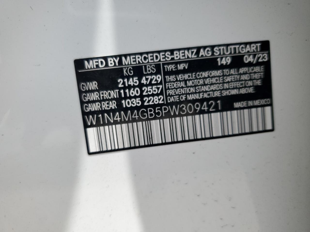 W1N4M4GB5PW309421 2023 Mercedes-Benz Glb 250