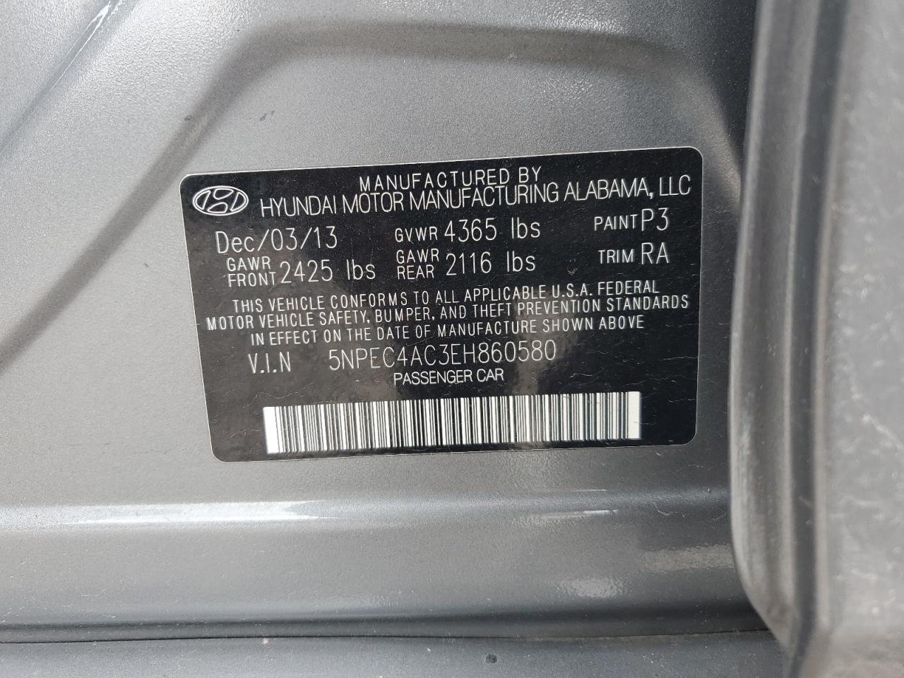 5NPEC4AC3EH860580 2014 Hyundai Sonata Se