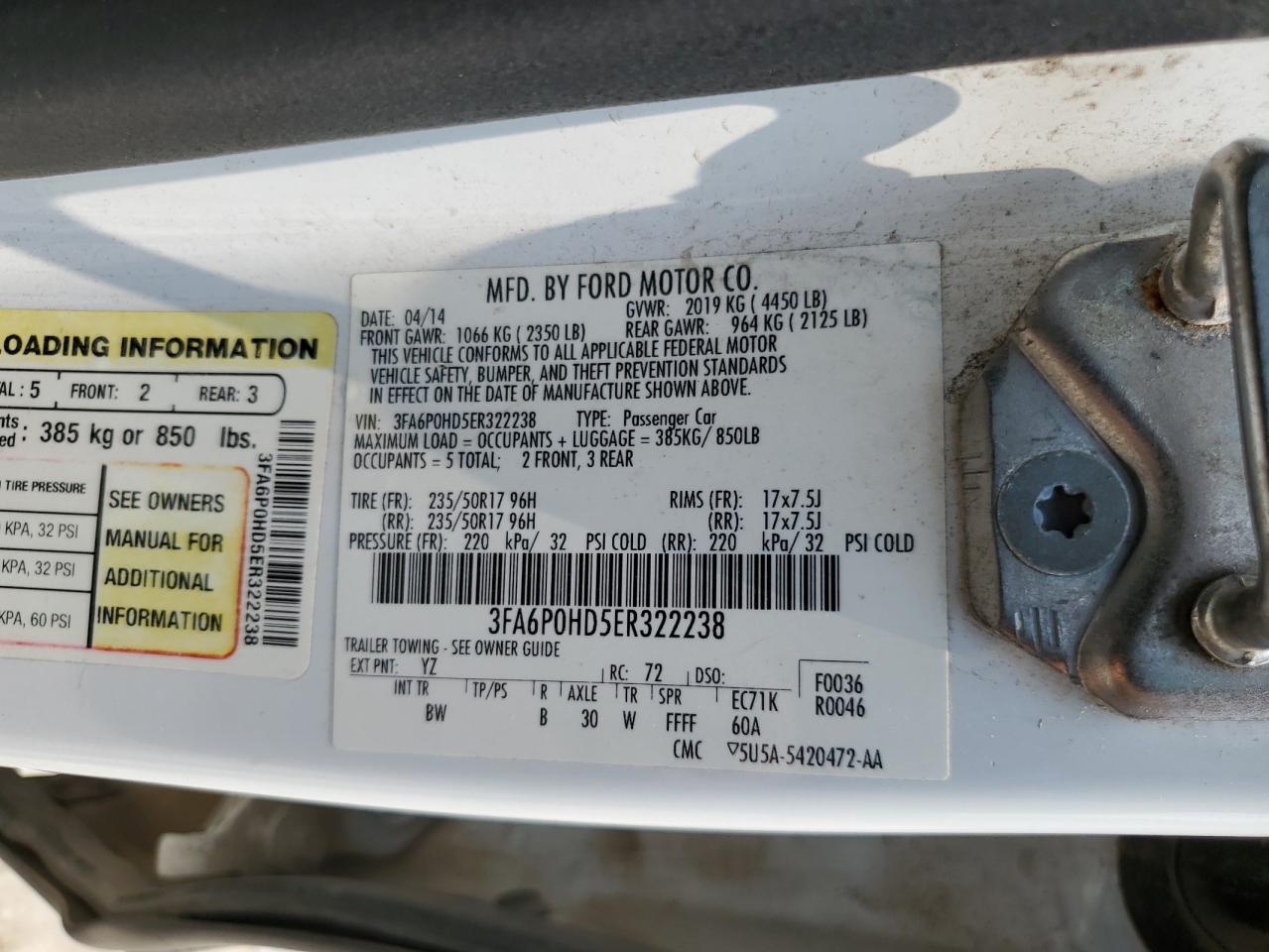 3FA6P0HD5ER322238 2014 Ford Fusion Se