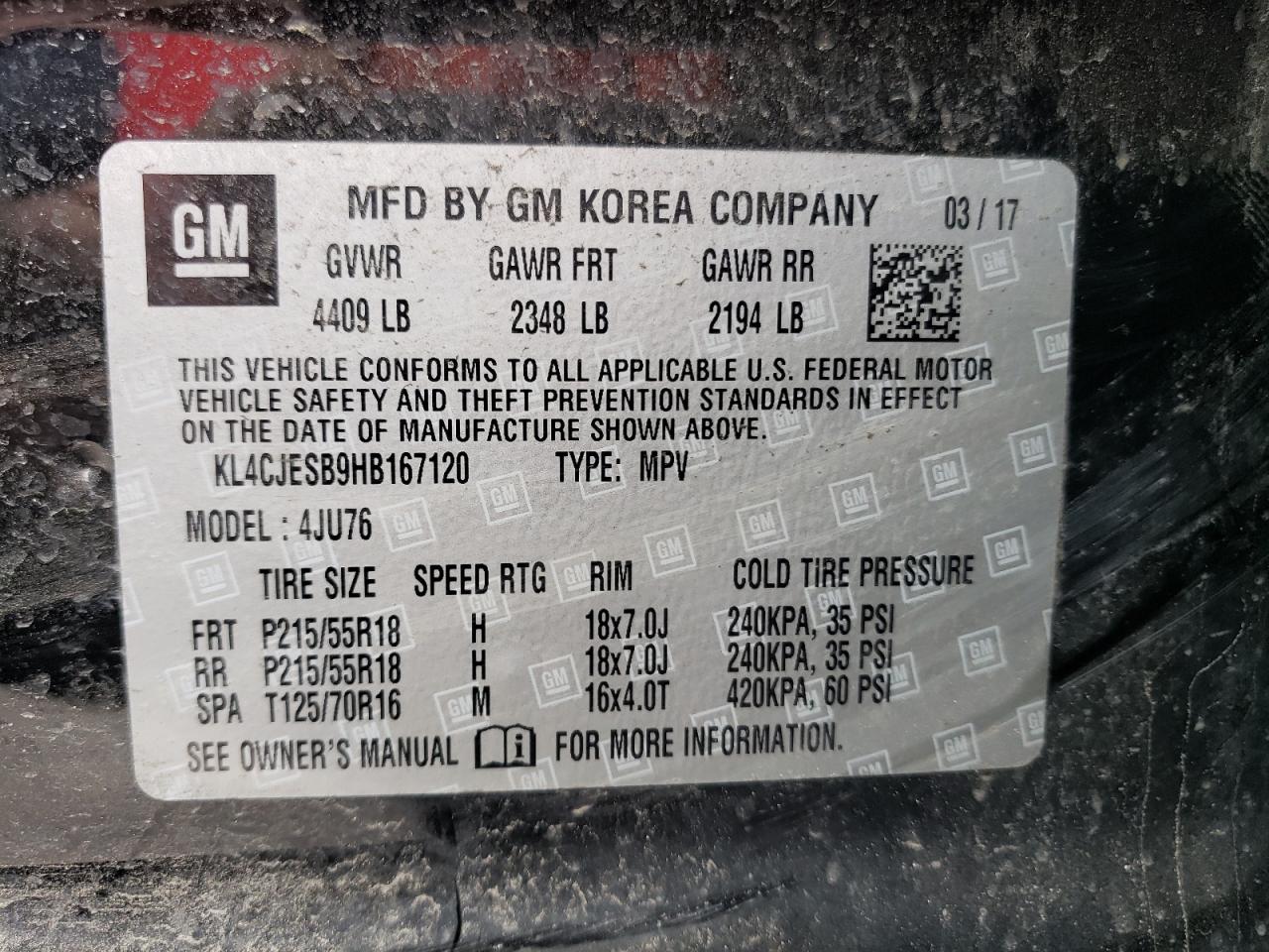 KL4CJESB9HB167120 2017 Buick Encore Preferred