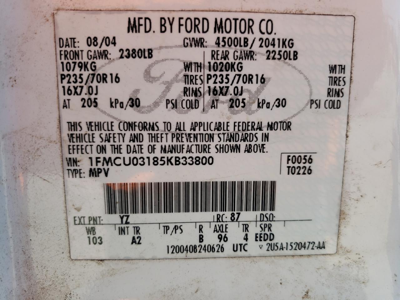 1FMCU03185KB33800 2005 Ford Escape Xlt