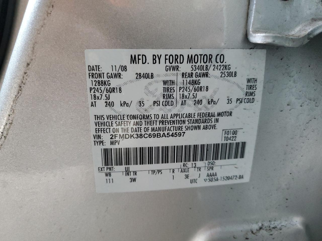 2FMDK38C69BA54597 2009 Ford Edge Sel