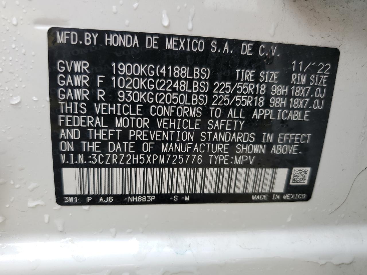 3CZRZ2H5XPM725776 2023 Honda Hr-V Sport