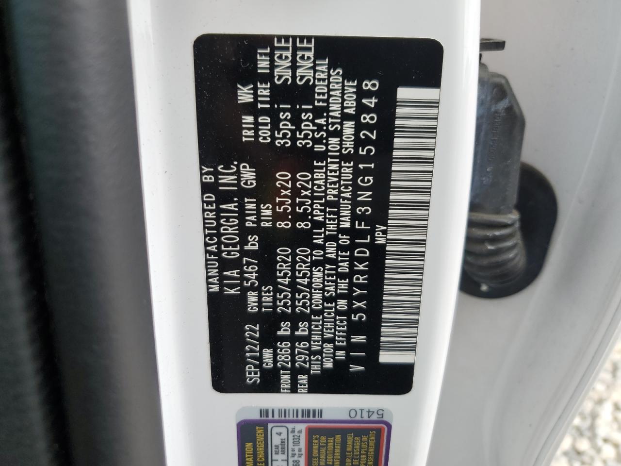 5XYRKDLF3NG152848 2022 Kia Sorento Sx