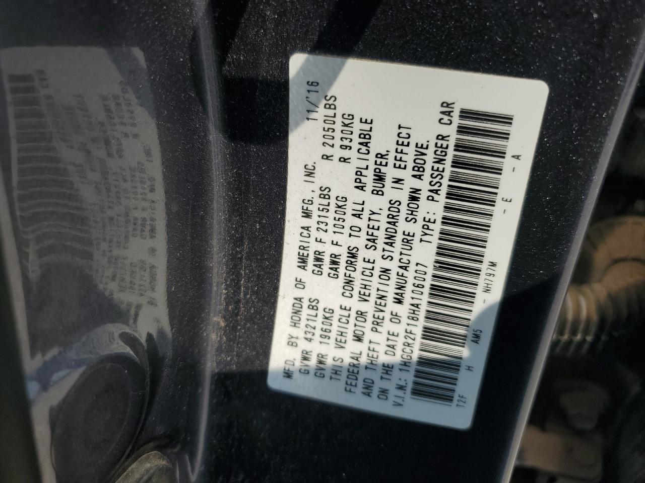 1HGCR2F18HA106007 HONDA ACCORD 2017