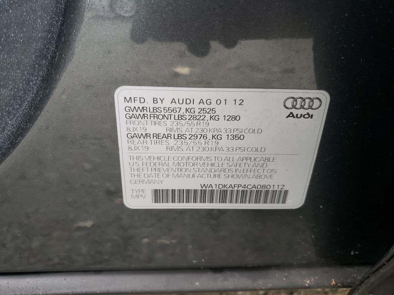 WA1DKAFP4CA080112 2012 Audi Q5 Premium Plus
