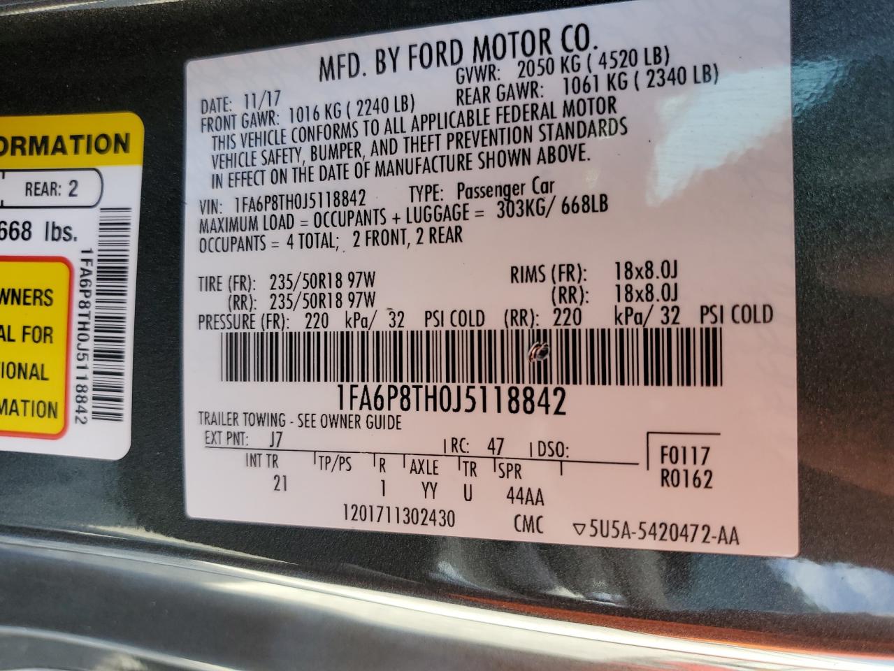 1FA6P8TH0J5118842 2018 Ford Mustang