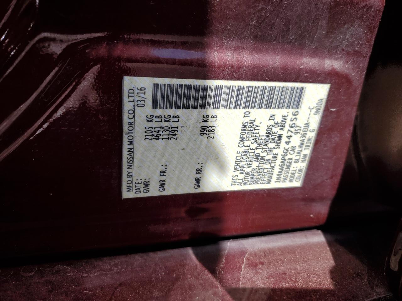 1N4AA6AP6GC447656 NISSAN MAXIMA 2016