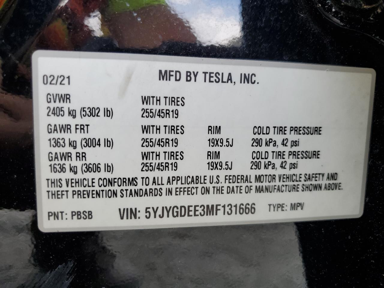 5YJYGDEE3MF131666 2021 Tesla Model Y