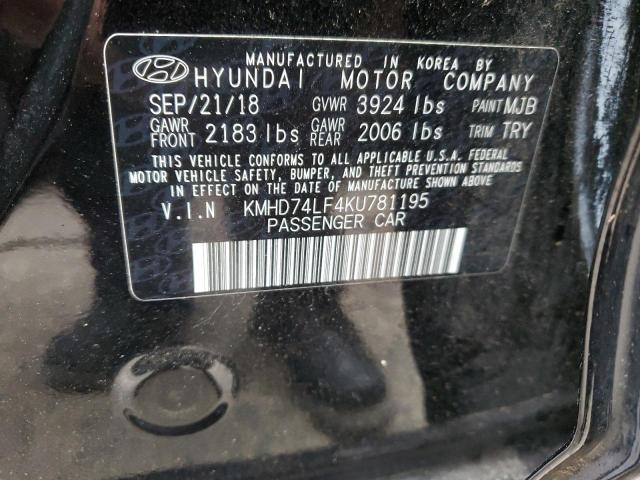 2019 Hyundai Elantra Se VIN: KMHD74LF4KU781195 Lot: 54979604