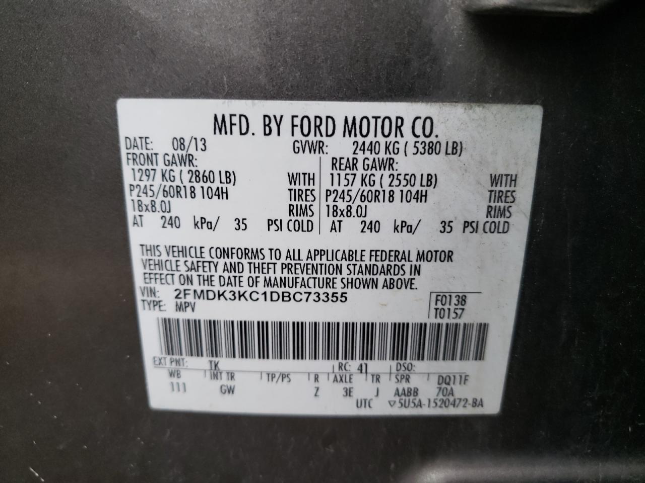 2FMDK3KC1DBC73355 2013 Ford Edge Limited