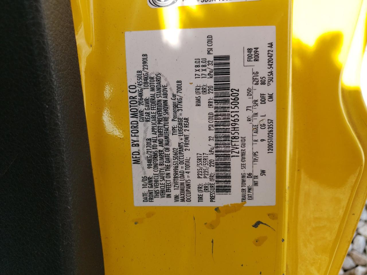 1ZVFT85H965150602 2006 Ford Mustang Gt