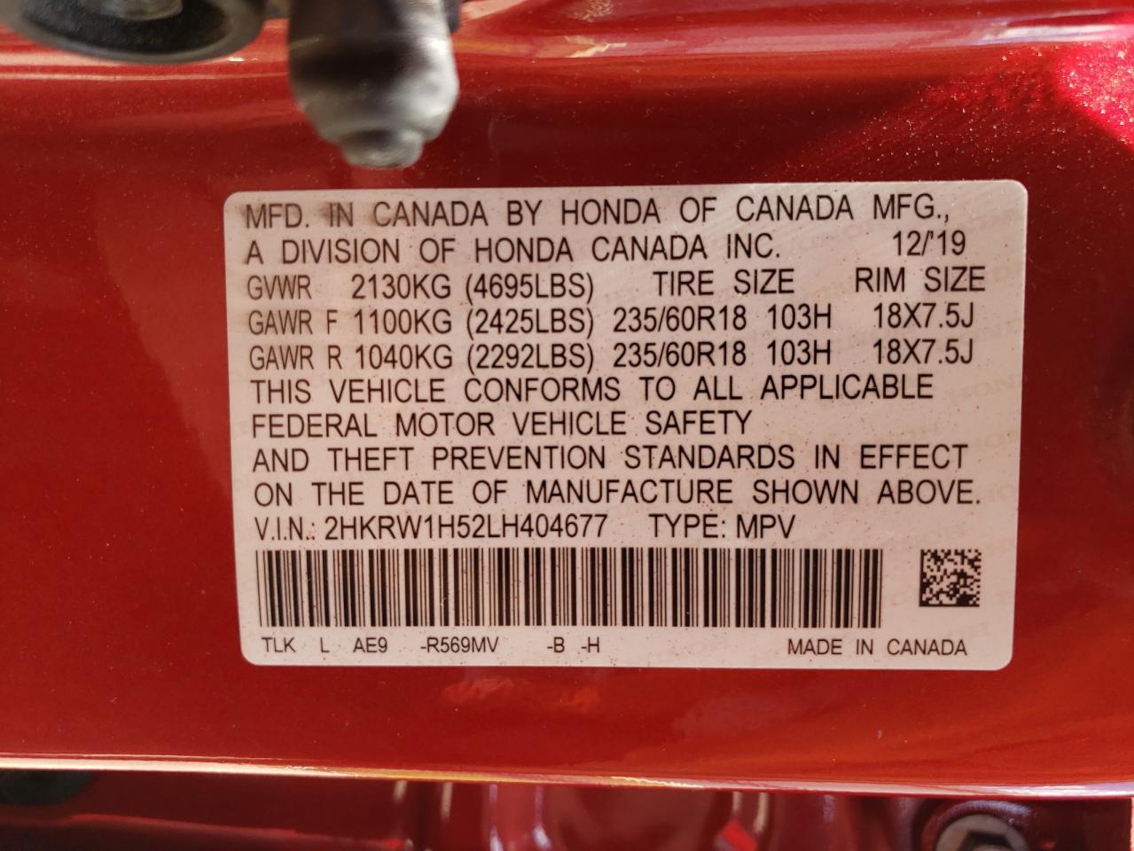 2HKRW1H52LH404677 2020 Honda Cr-V Ex