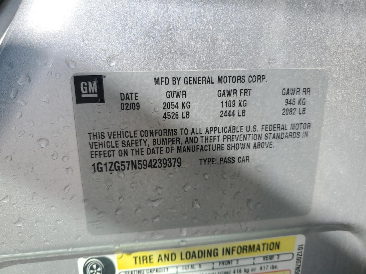 1G1ZG57N594239379 2009 Chevrolet Malibu Ls