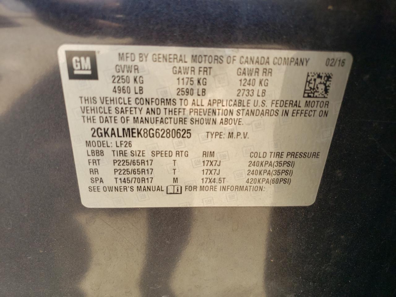 2GKALMEK8G6280625 2016 GMC Terrain Sle