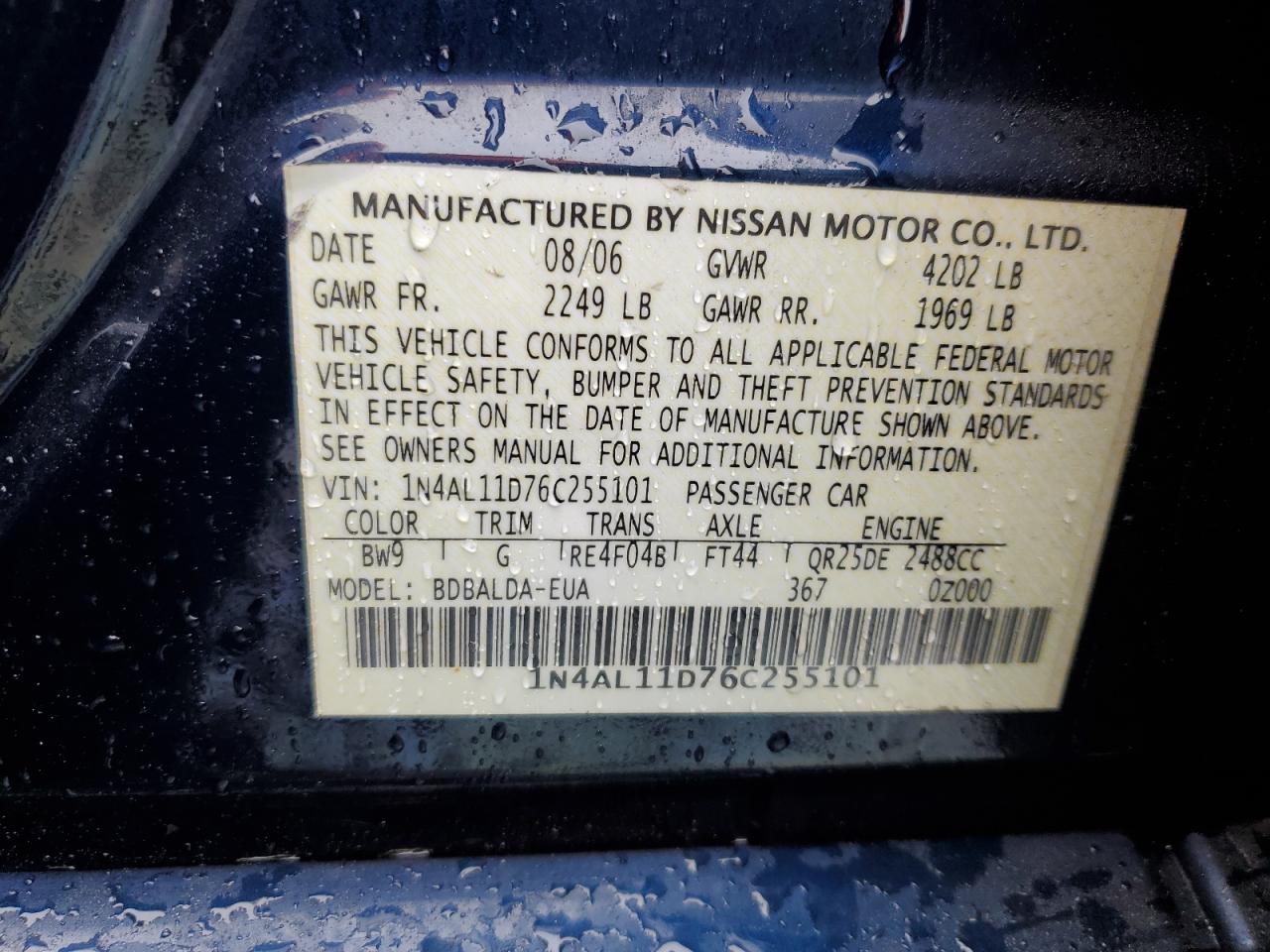 1N4AL11D76C255101 2006 Nissan Altima S