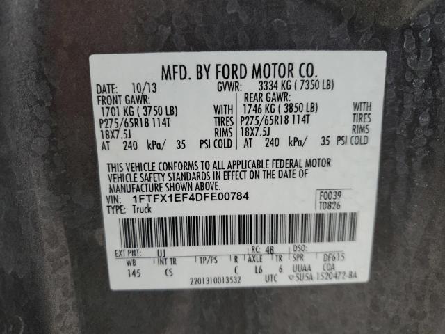 2013 Ford F150 Super Cab VIN: 1FTFX1EF4DFE00784 Lot: 54704084