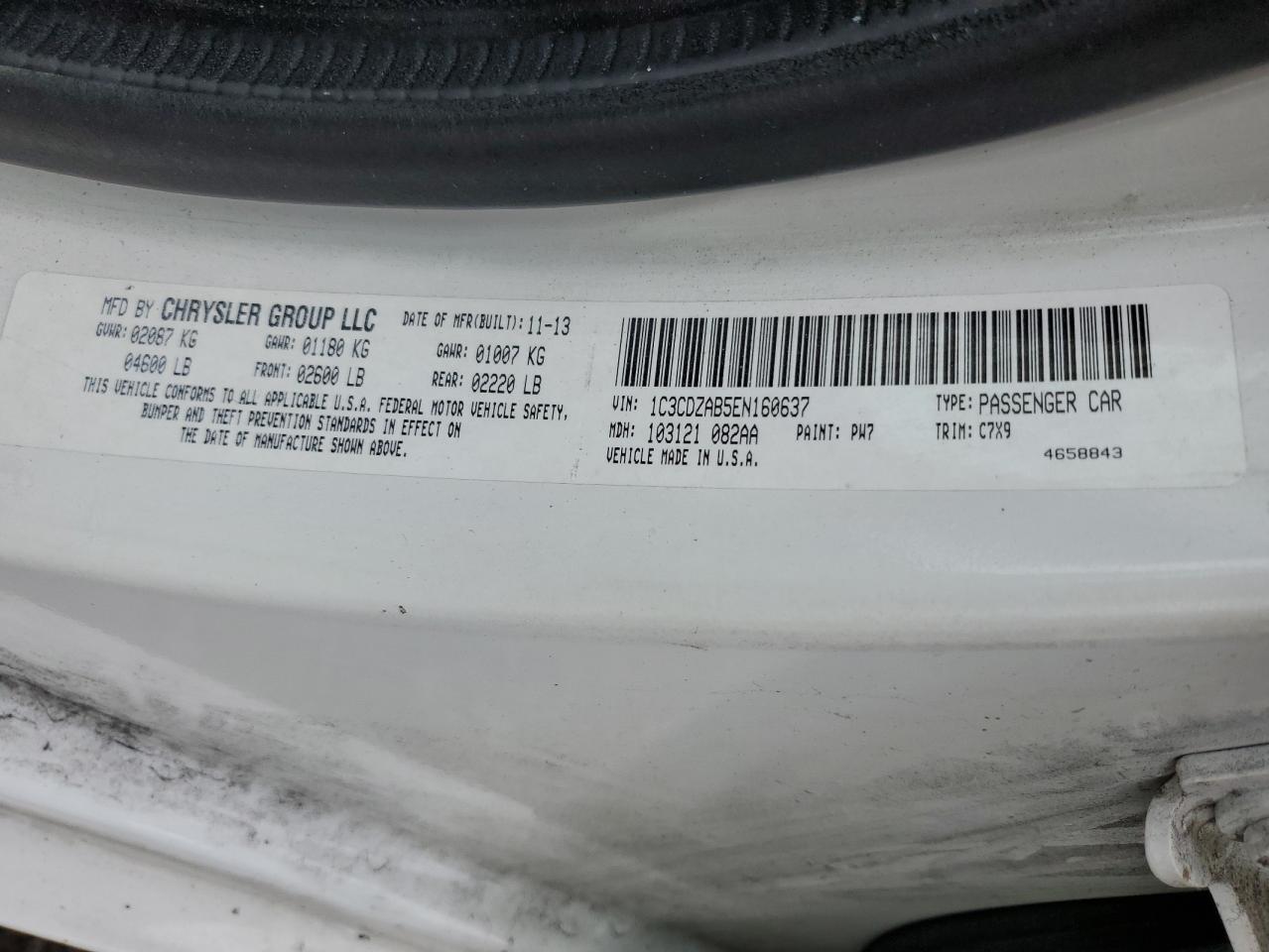 1C3CDZAB5EN160637 2014 Dodge Avenger Se