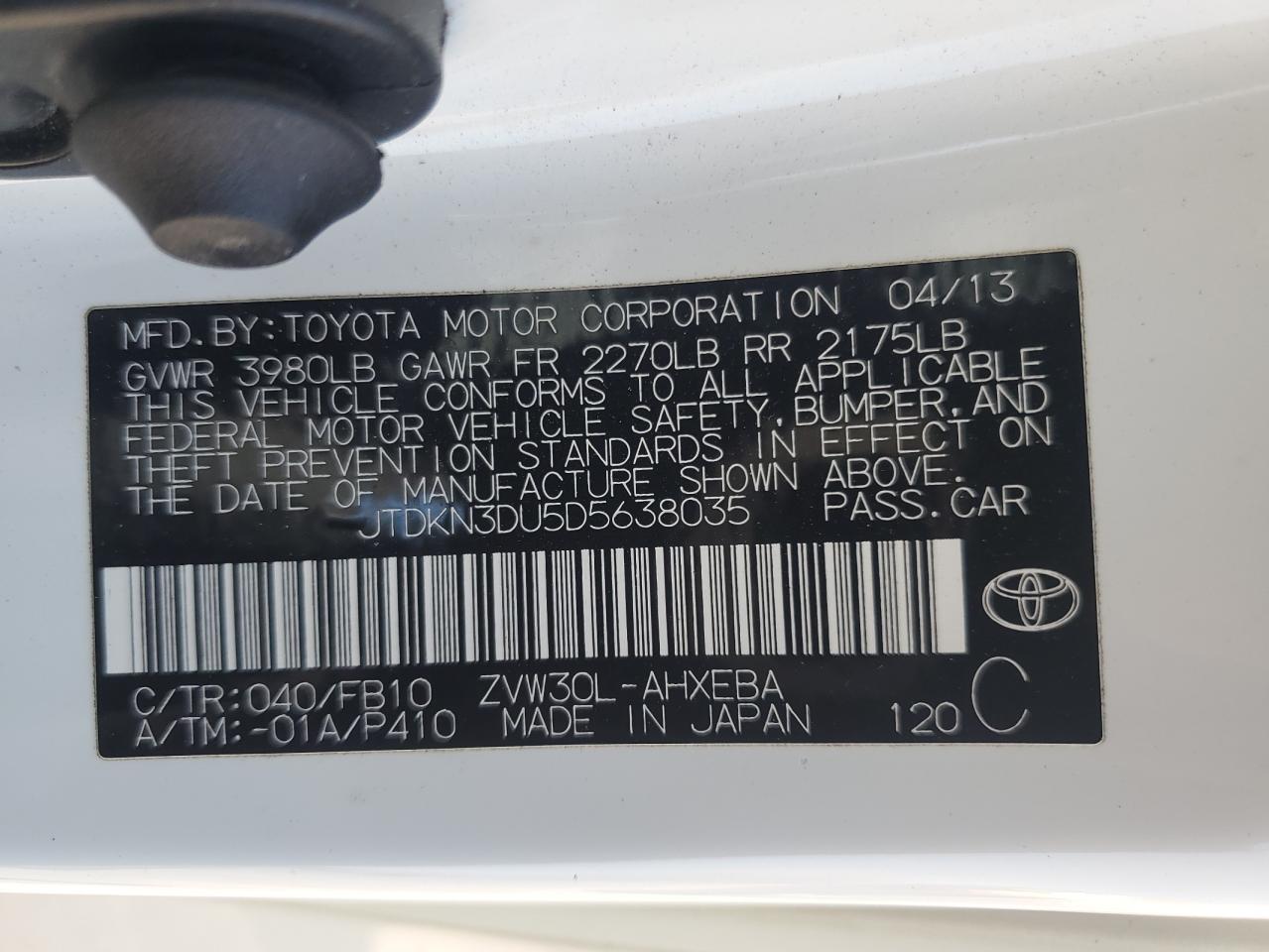 JTDKN3DU5D5638035 2013 Toyota Prius