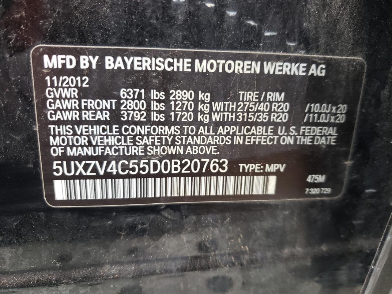 5UXZV4C55D0B20763 2013 BMW X5 xDrive35I