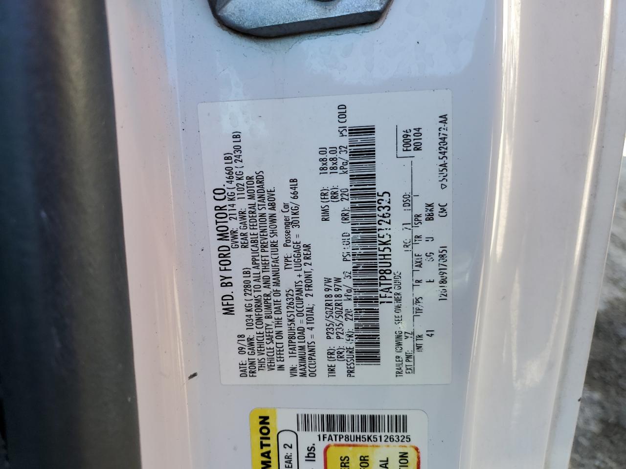 1FATP8UH5K5126325 FORD ALL Models 2019