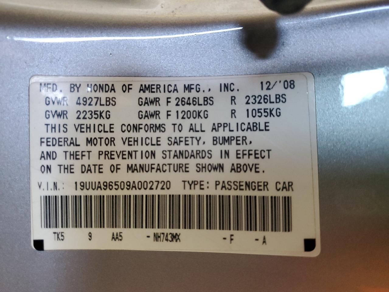 19UUA96509A002720 2009 Acura Tl