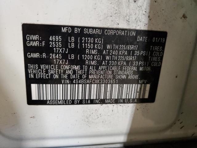 2019 Subaru Outback 2.5I Premium VIN: 4S4BSAFCXK3303651 Lot: 56078884