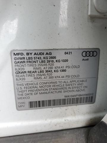 2021 Audi Sq5 Sportback Prestige VIN: WA134AFY8M2093312 Lot: 55204714